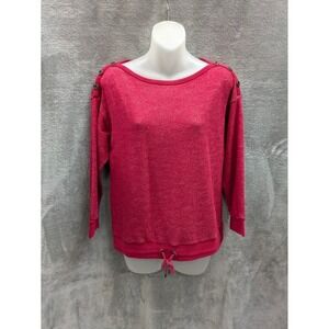 LRL Jeans Sweatshirt Women Small Red Drawstring Button Detail Old Money Nautical